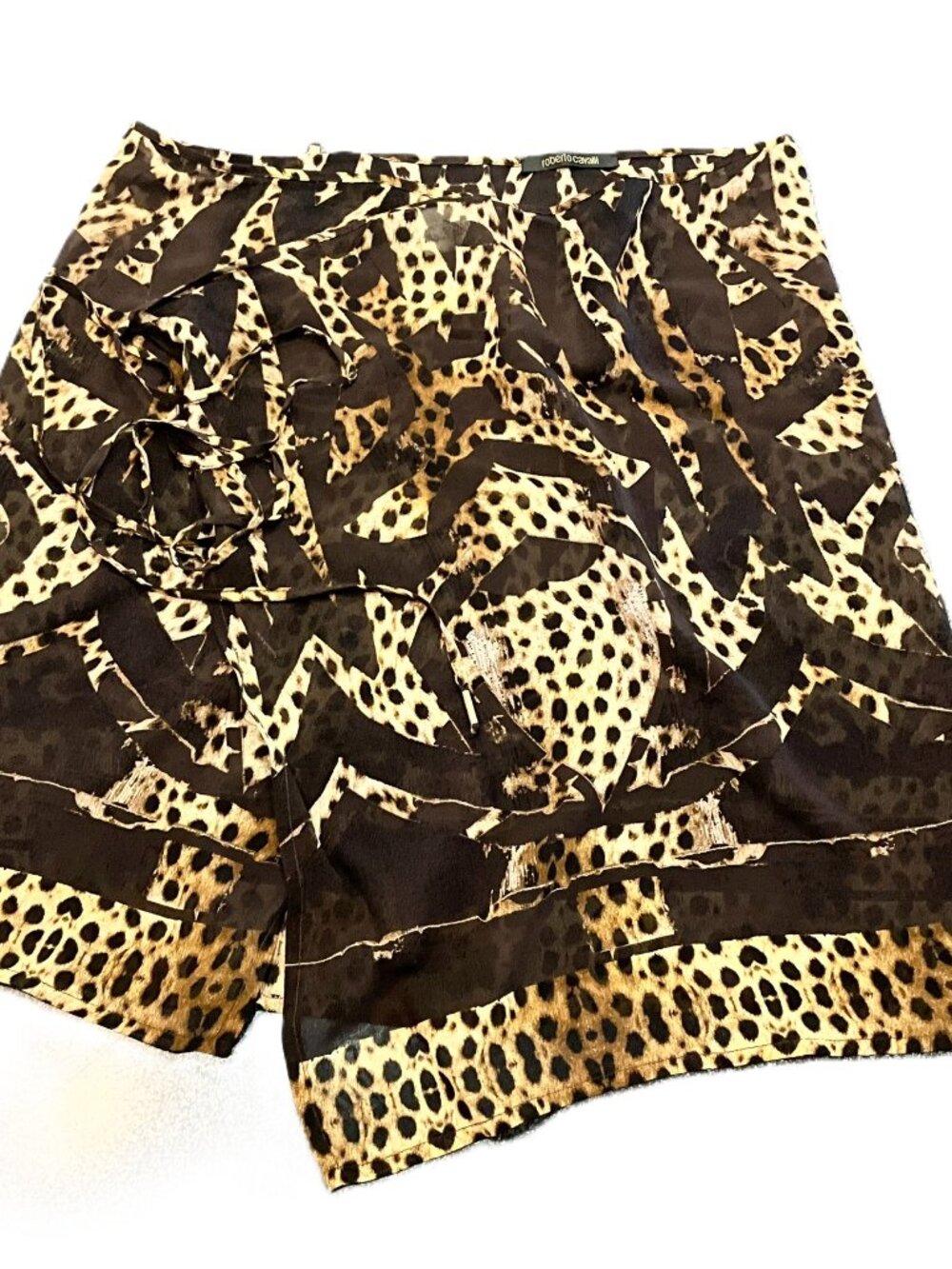 Roberto Cavalli Leopard Print Silk Blend Mini Pareo Wrap Skirt IT40 Italy